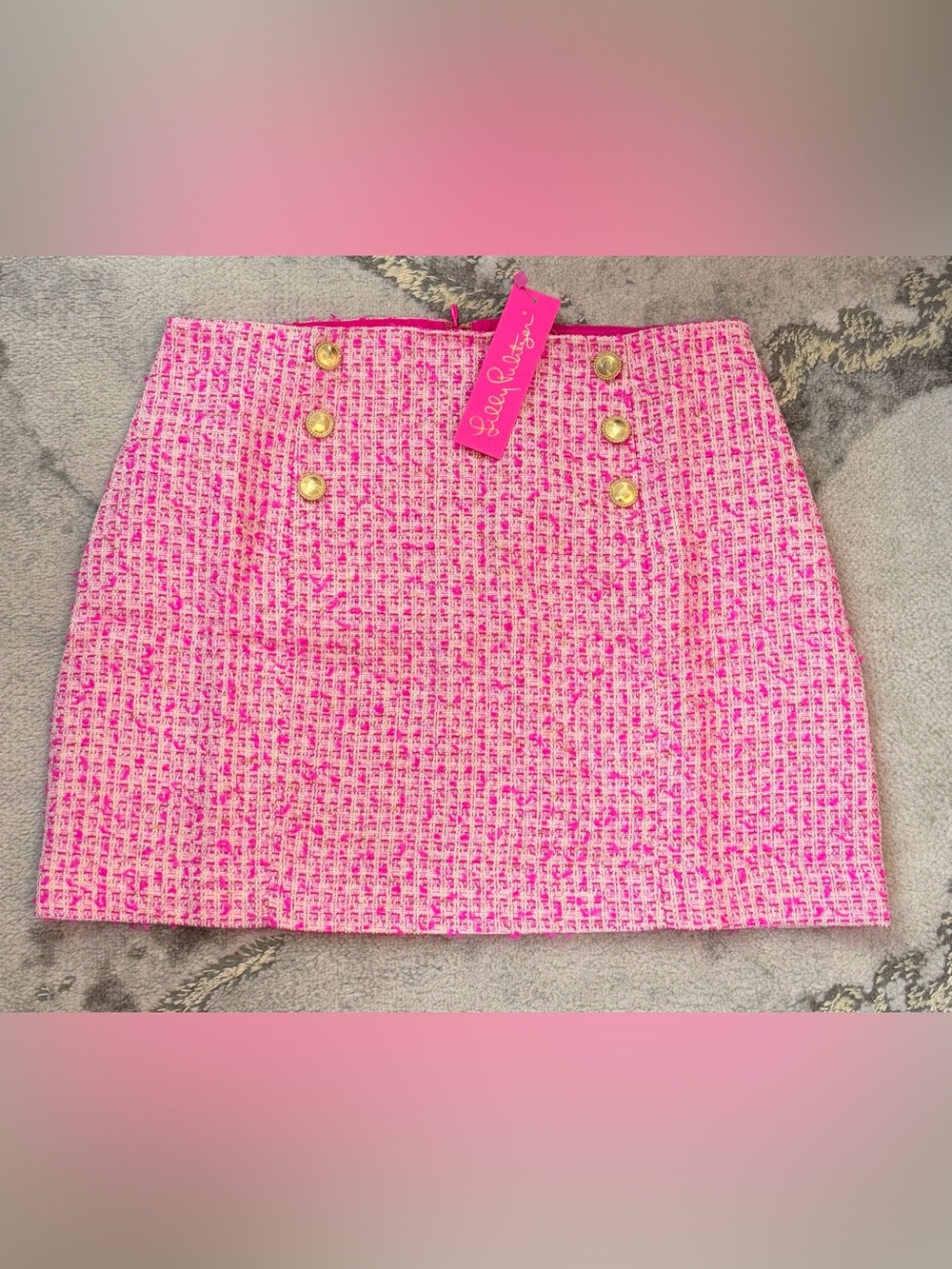NWT Lilly Pulitzer Women's Petite Kels Mini Skirt, Pink Palms Fantasy Tweed